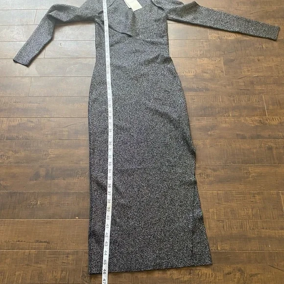Ted Baker black silver Metallic Tabytha stretch Knit Cross Over Slit dress - Picture 6 of 16